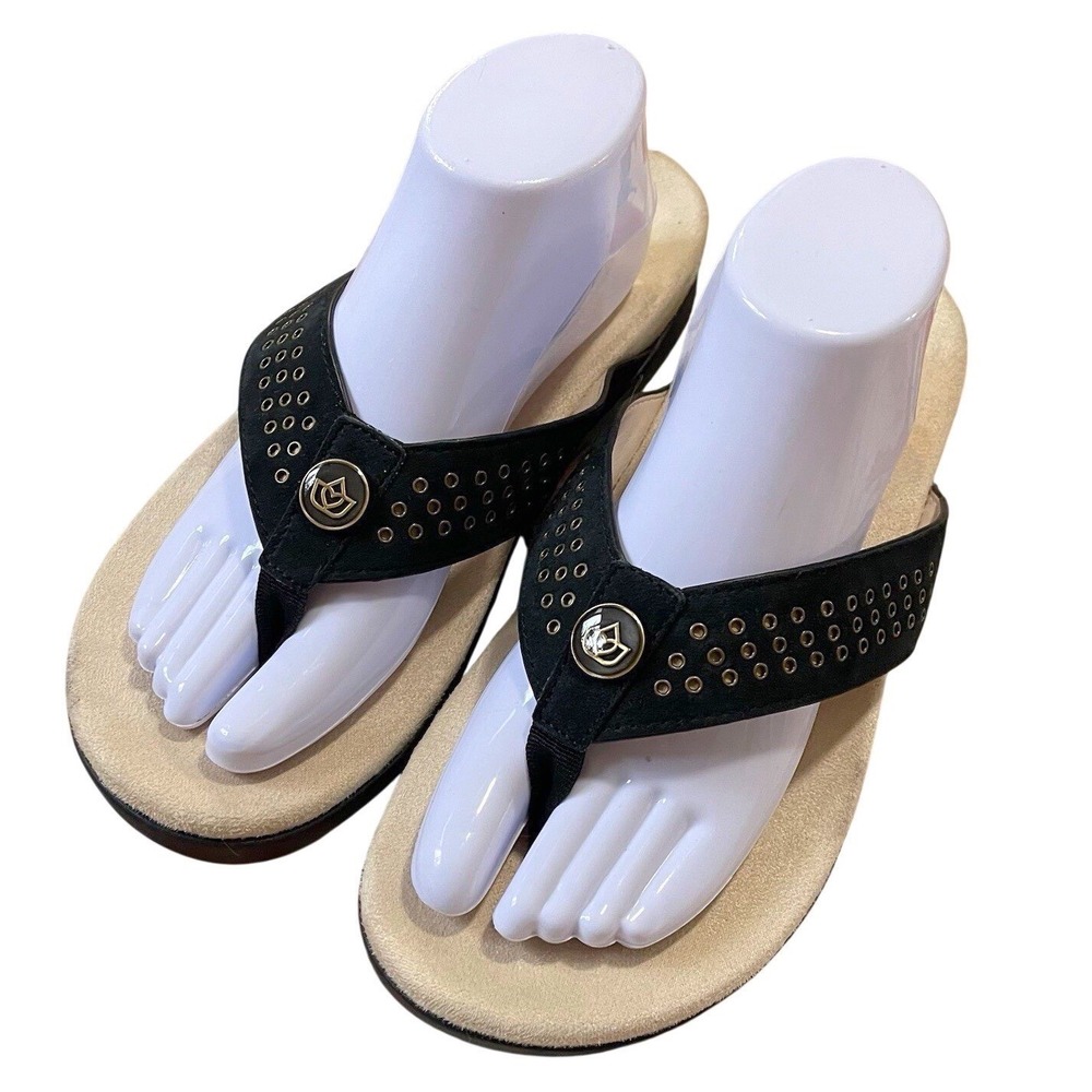 Spenco Laguna Stud Womens Flip Flop Thong Sandals Black Sz 11 Leather Grunge